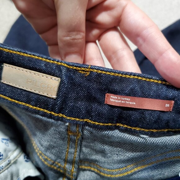 ANTHROPOLOGIE Pilcro The Split Straight Jeans Hi-Rise Dark Blue Women's 26 x 33" - Picture 10 of 16